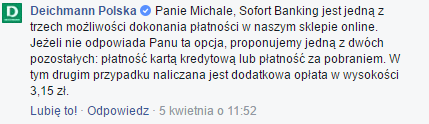 Odpowiedź Deichmanna na dziwną politykę płatności za zakupy