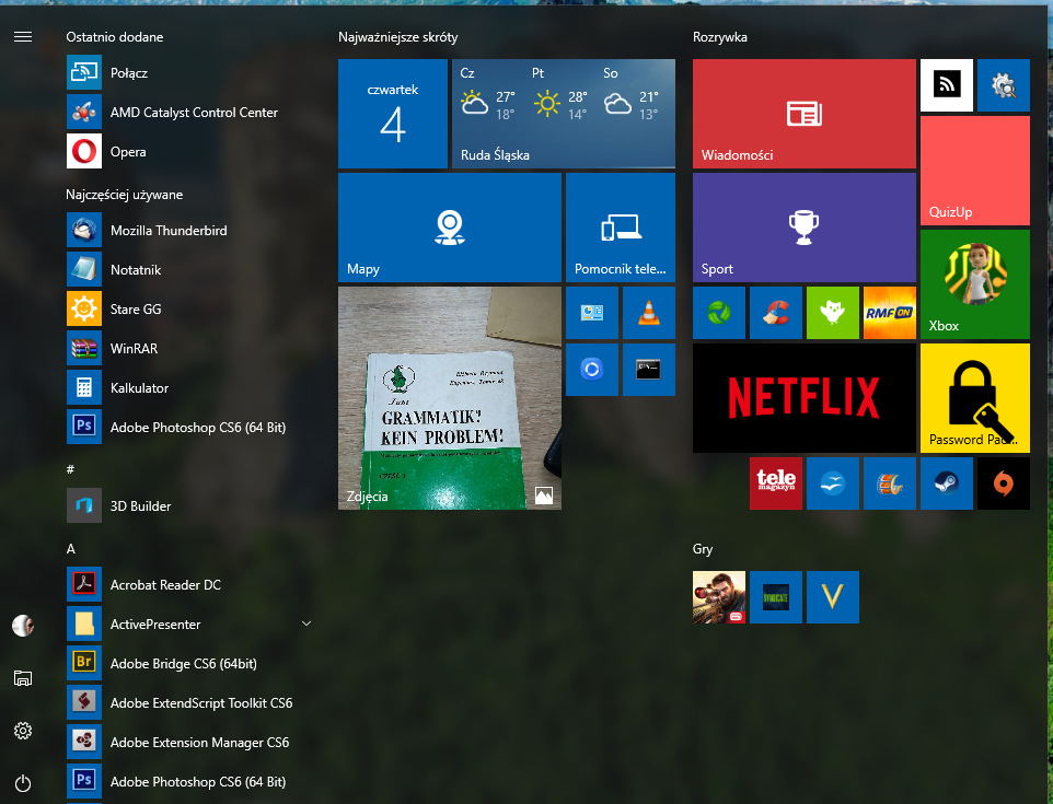 Menu start po aktualizacji Windows 10