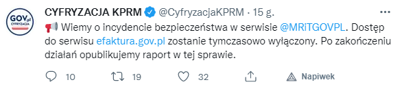 Zrzut ekranu z tweeta pionu cyfryzacji w KPRM