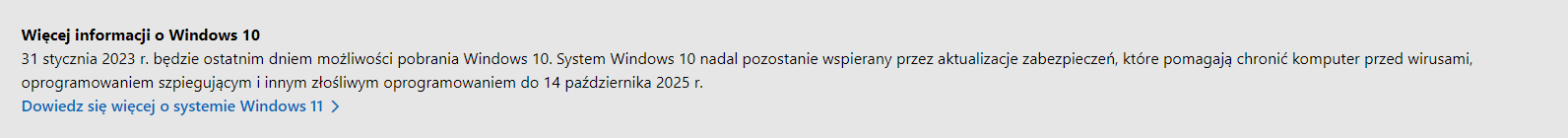 Informacja ze strony Microsoftu o zakończeniu sprzedaży Windowsa 10 wraz z końcem stycznia 2023 roku