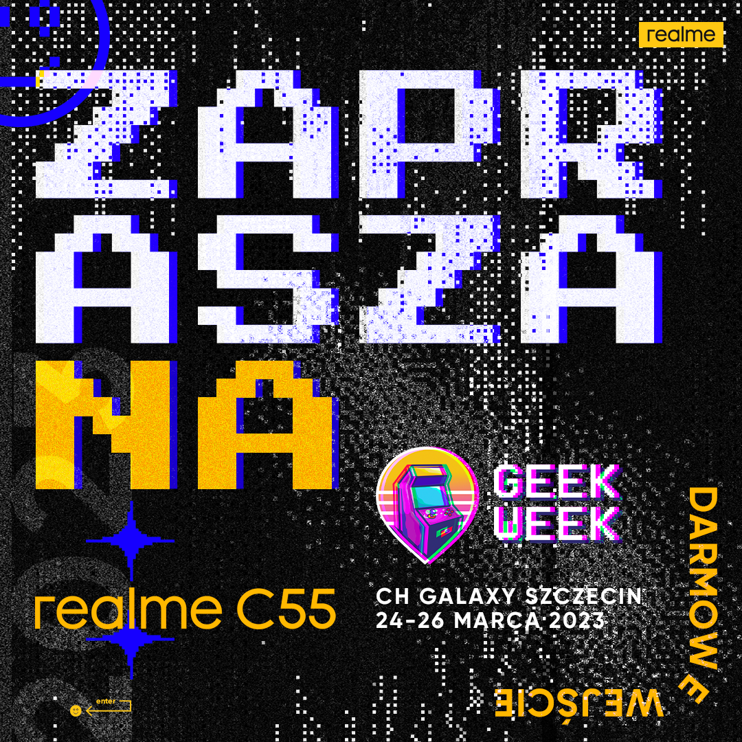 Plakat wydarzenia Geek Week, które odbywa się w Szczecinie w dniach od 24 do 26 marca 2023 roku