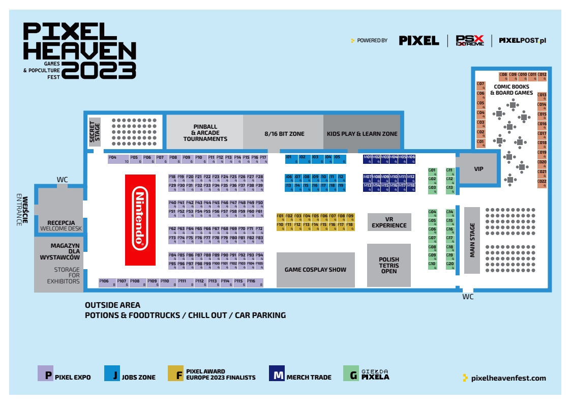 Na grafice plan wystawców na tegorocznej edycji festiwalu Pixel Heaven