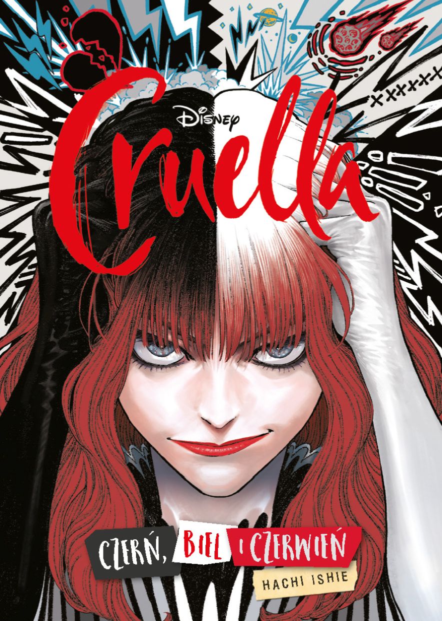 Okładka komiksu Cruella. Czerń, biel i czerwień